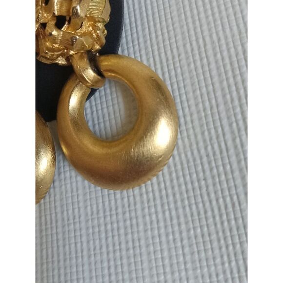 Vintage Anne Klein Gold Toned Metal Door Knocker Post Back Statement Earrings - Picture 8 of 9